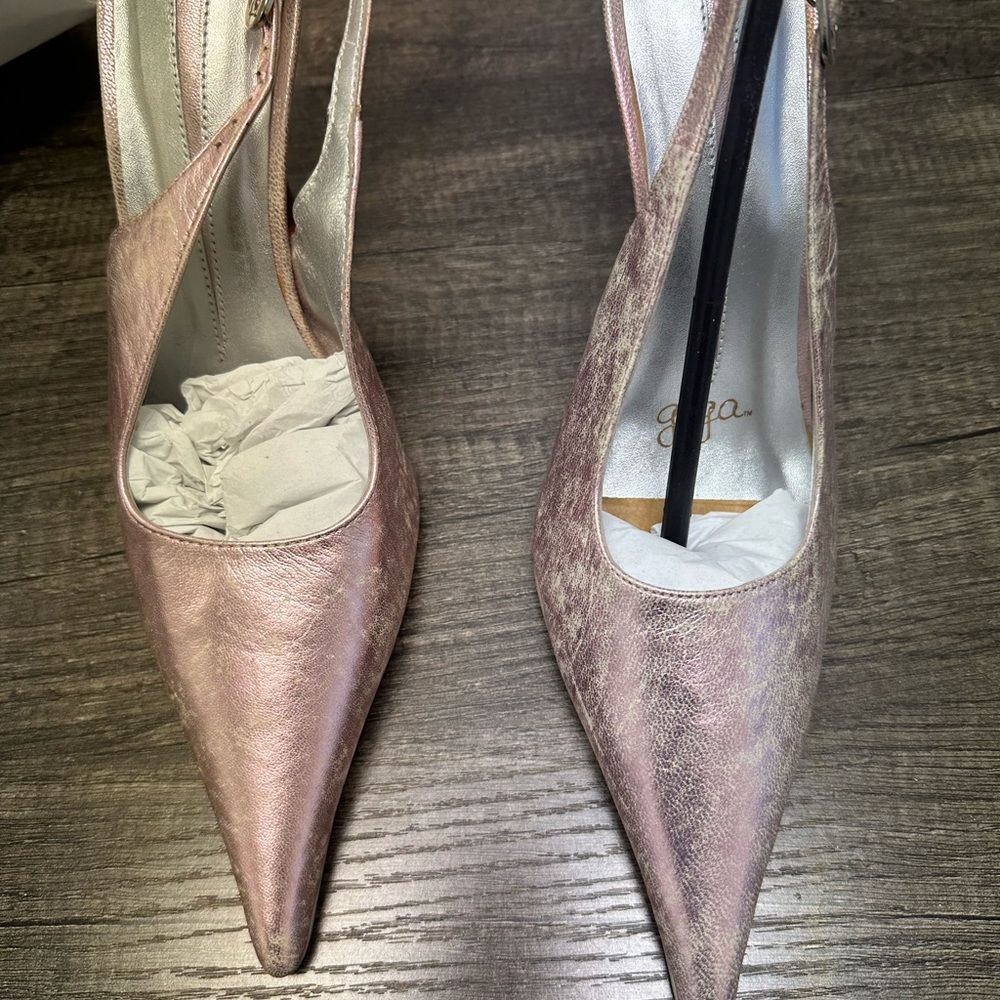 Metallic Pink Pointed-Toe Slingback Leather 4” Pumps NWB